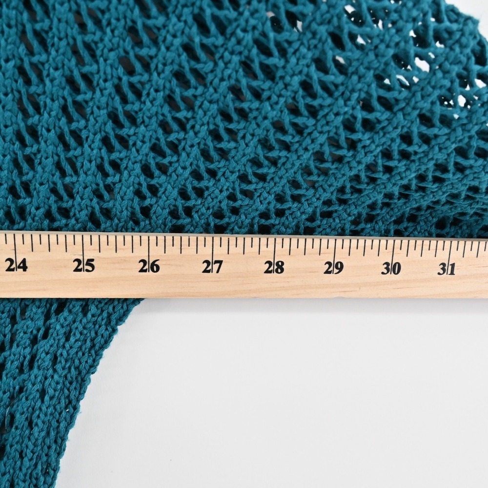 BRAND BAZAR Cardigan Sweater Womens Sz L Crochet Blue Open Knit Quarter Sleeve - Picture 3 of 10